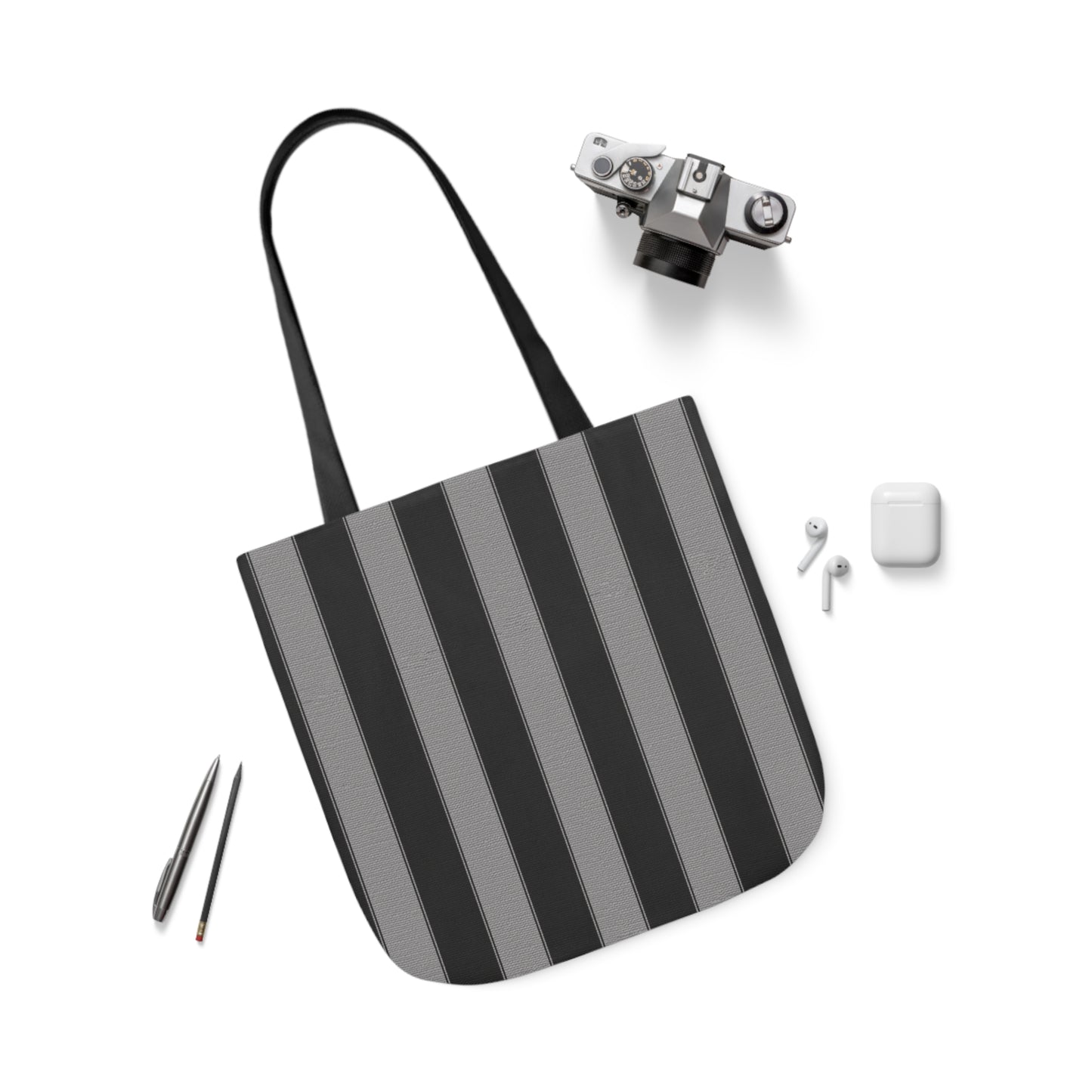 Black And Grey Goth Stripes Pattern Shoulder Tote Bag