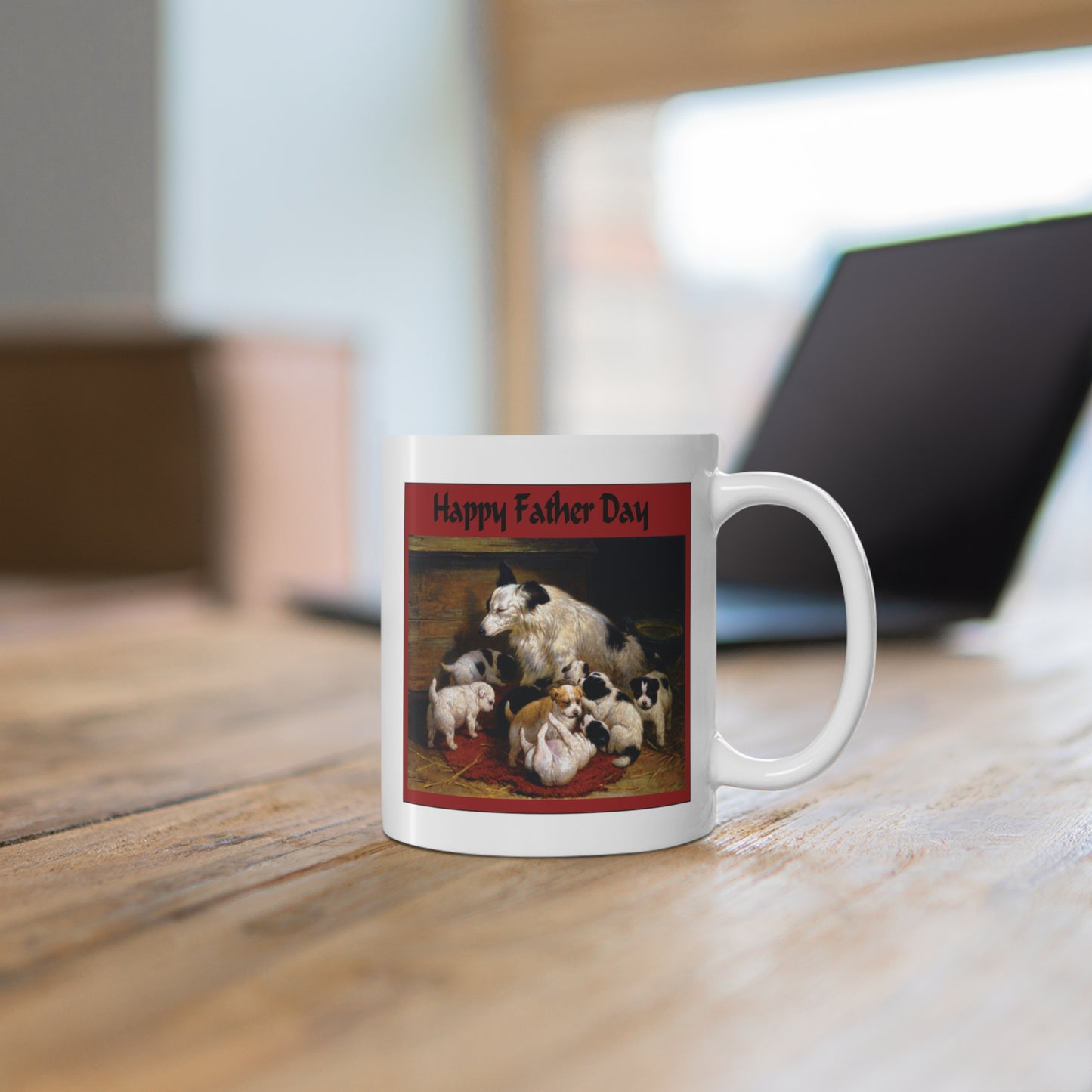Father's Day Sheepdog and Puppies Coffee Mug