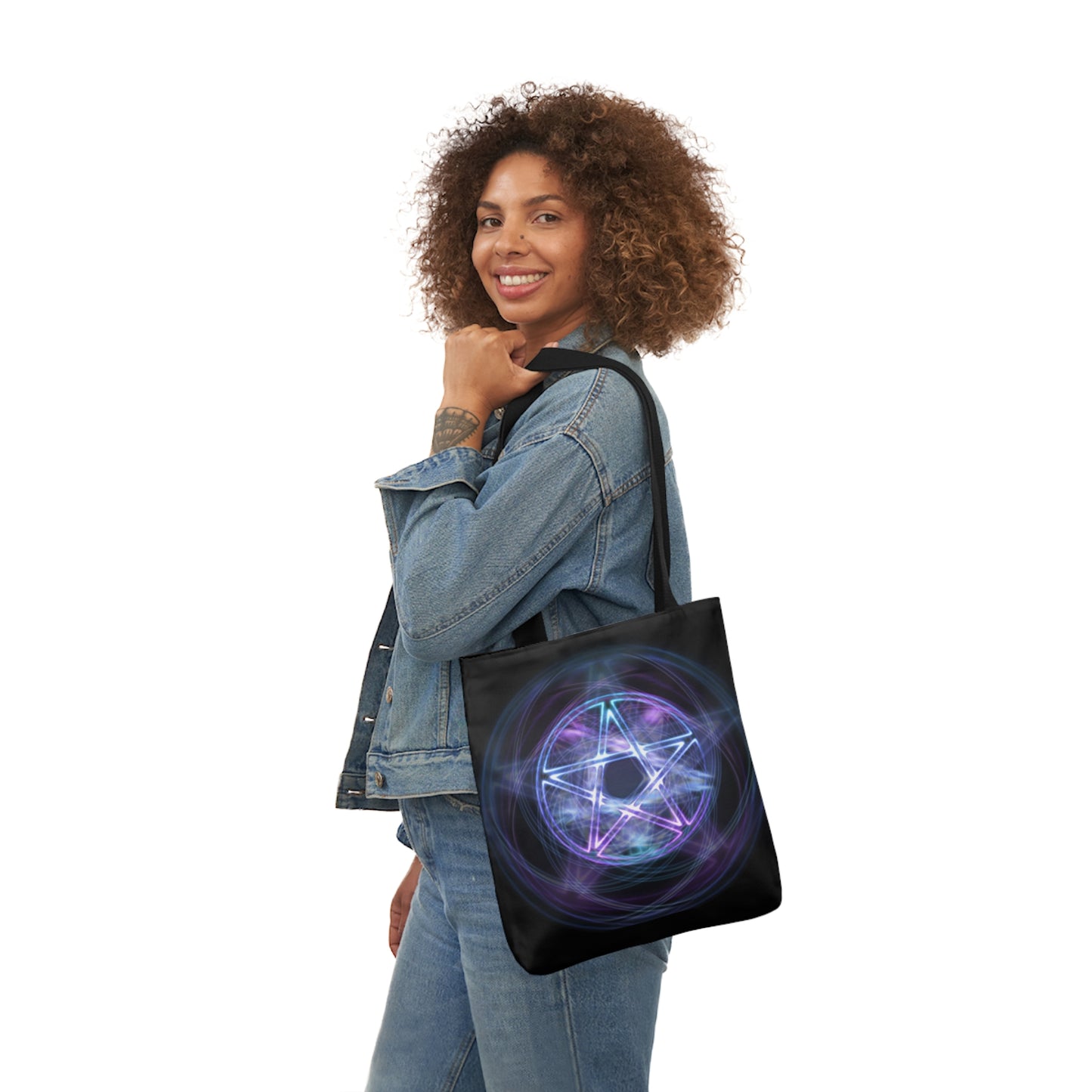 Witchcraft Blue Fire Pentagram Shoulder Tote Bag