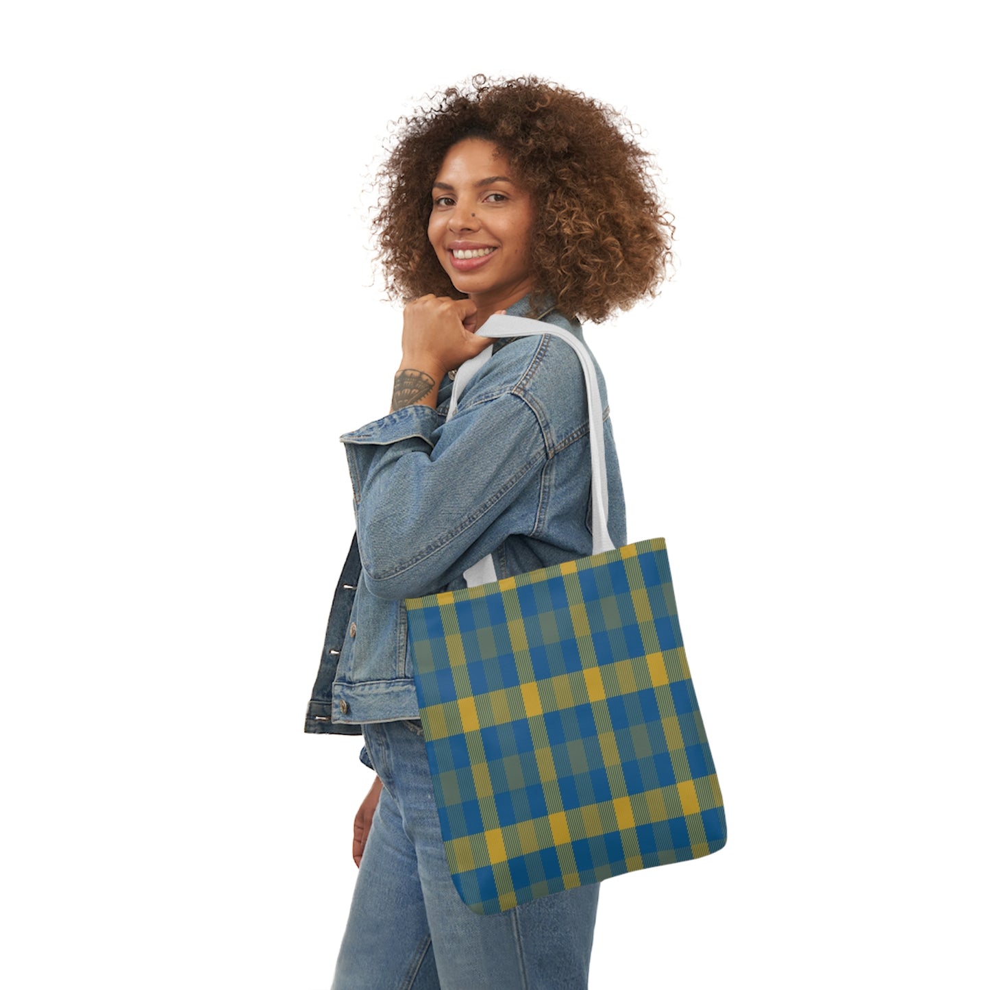 Blue and Yellow Tartan Shoulder Tote Bag