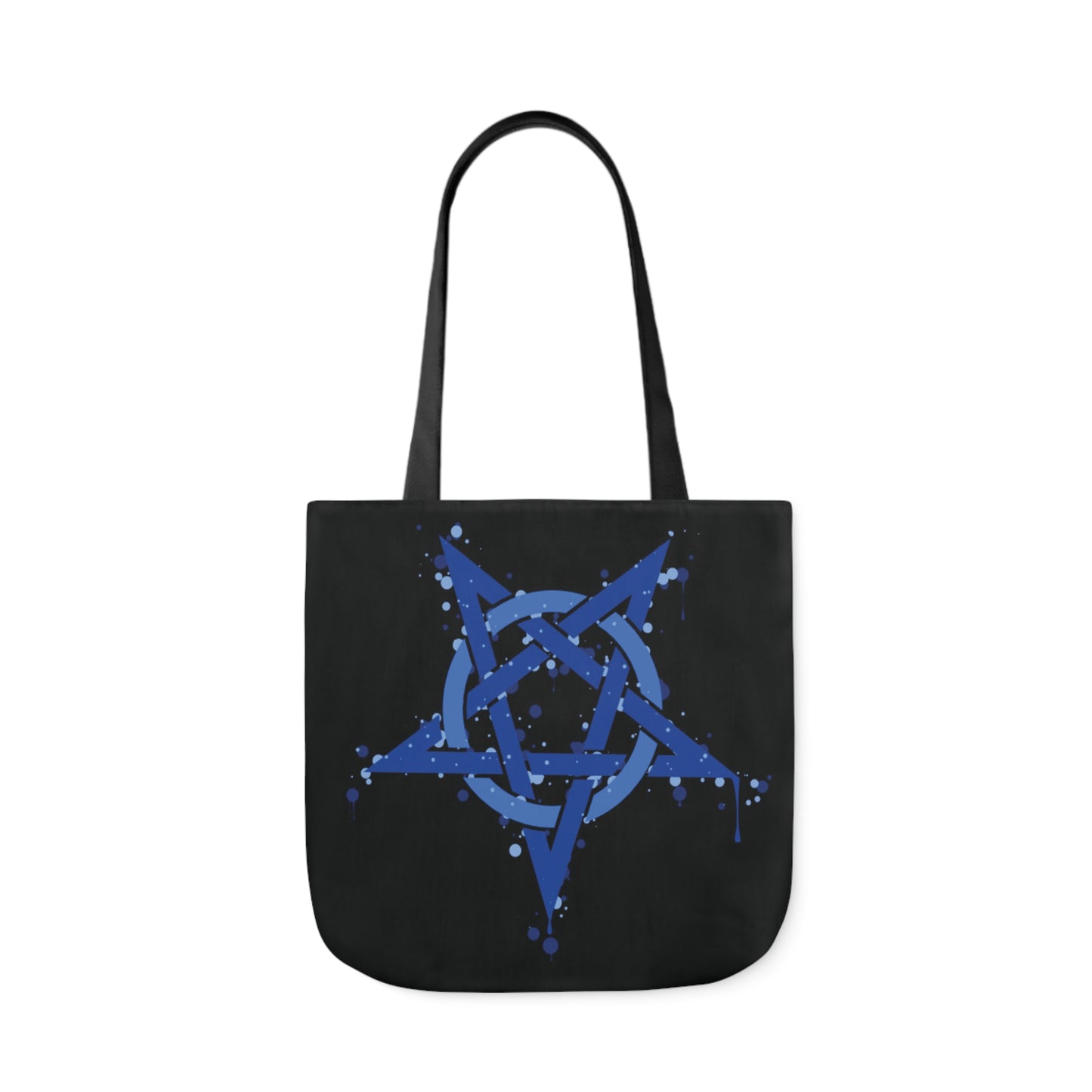 Blue Inverted Spotted Pentagram Shoulder Tote Bag