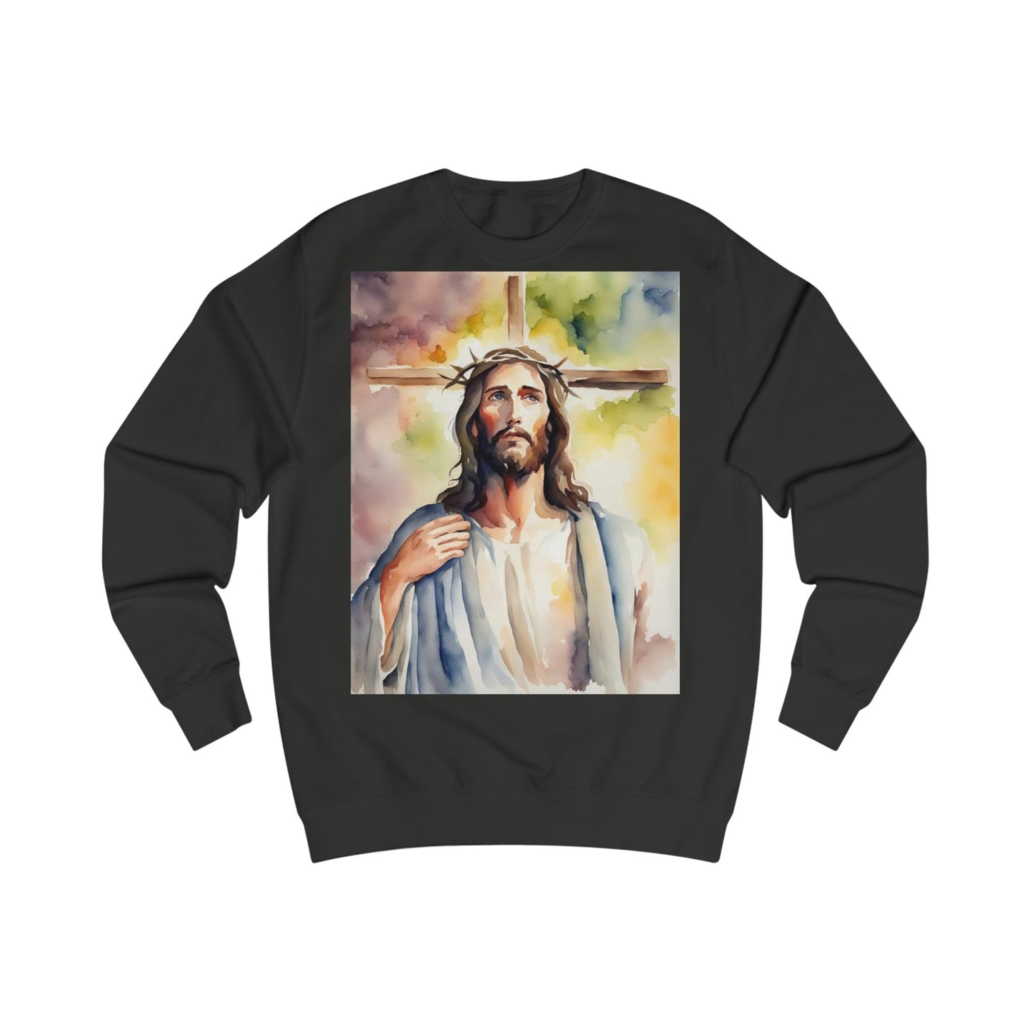 Jesus Christ Cross Watercolor Portrait Painting Sweatshirt