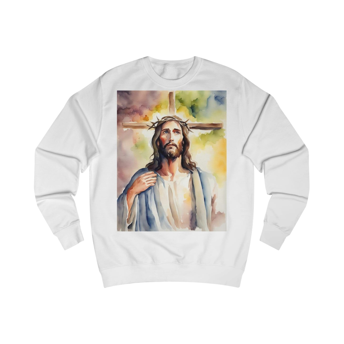 Jesus Christ Cross Watercolor Portrait Painting Sweatshirt