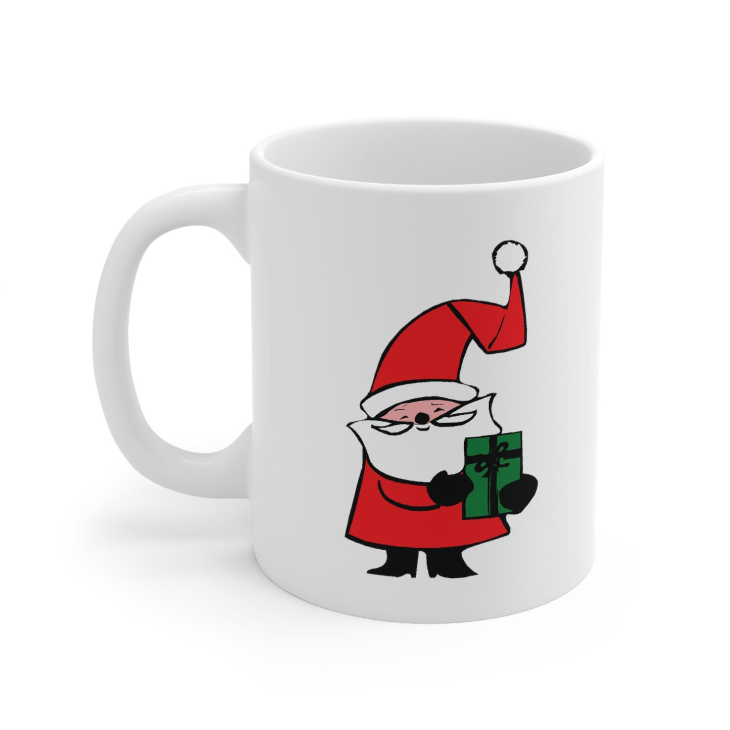 Curly Hat Santa With Gift Coffee Mug