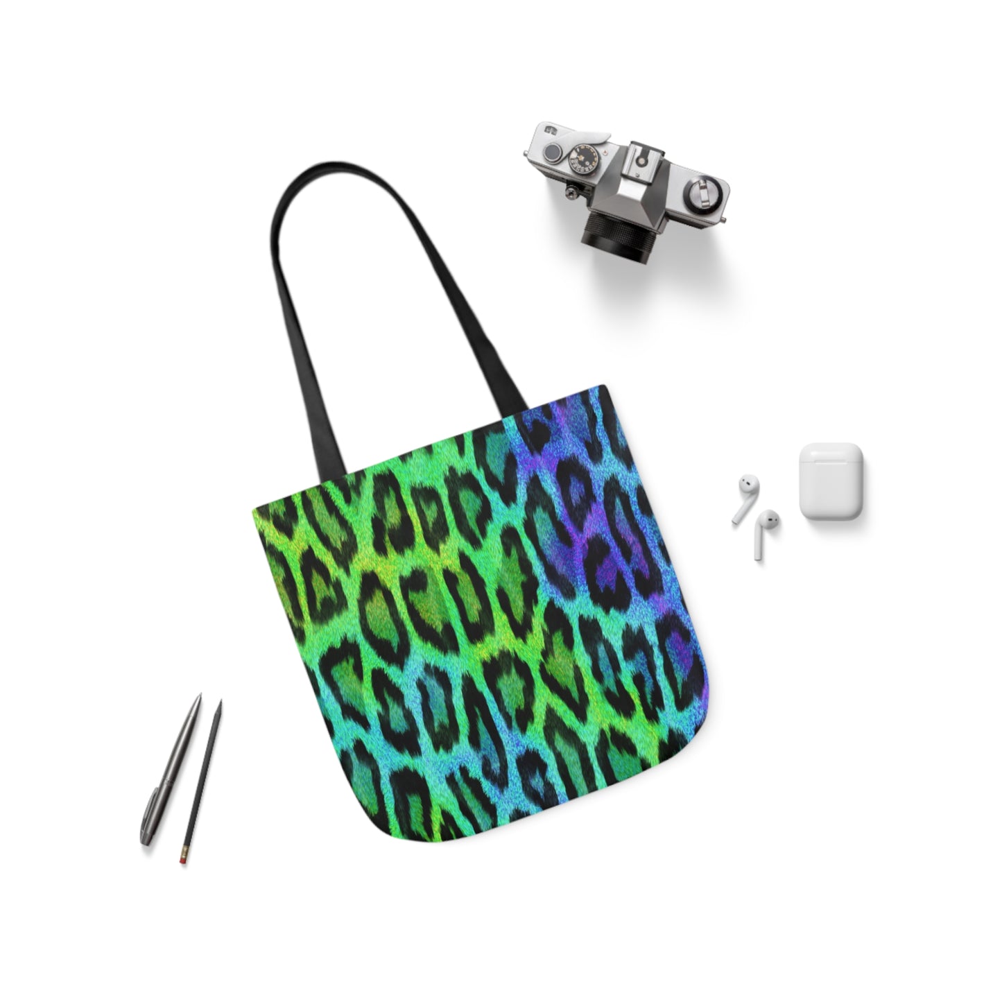 Blue Green Leopard Animal Skin Print Pattern Shoulder Tote Bag