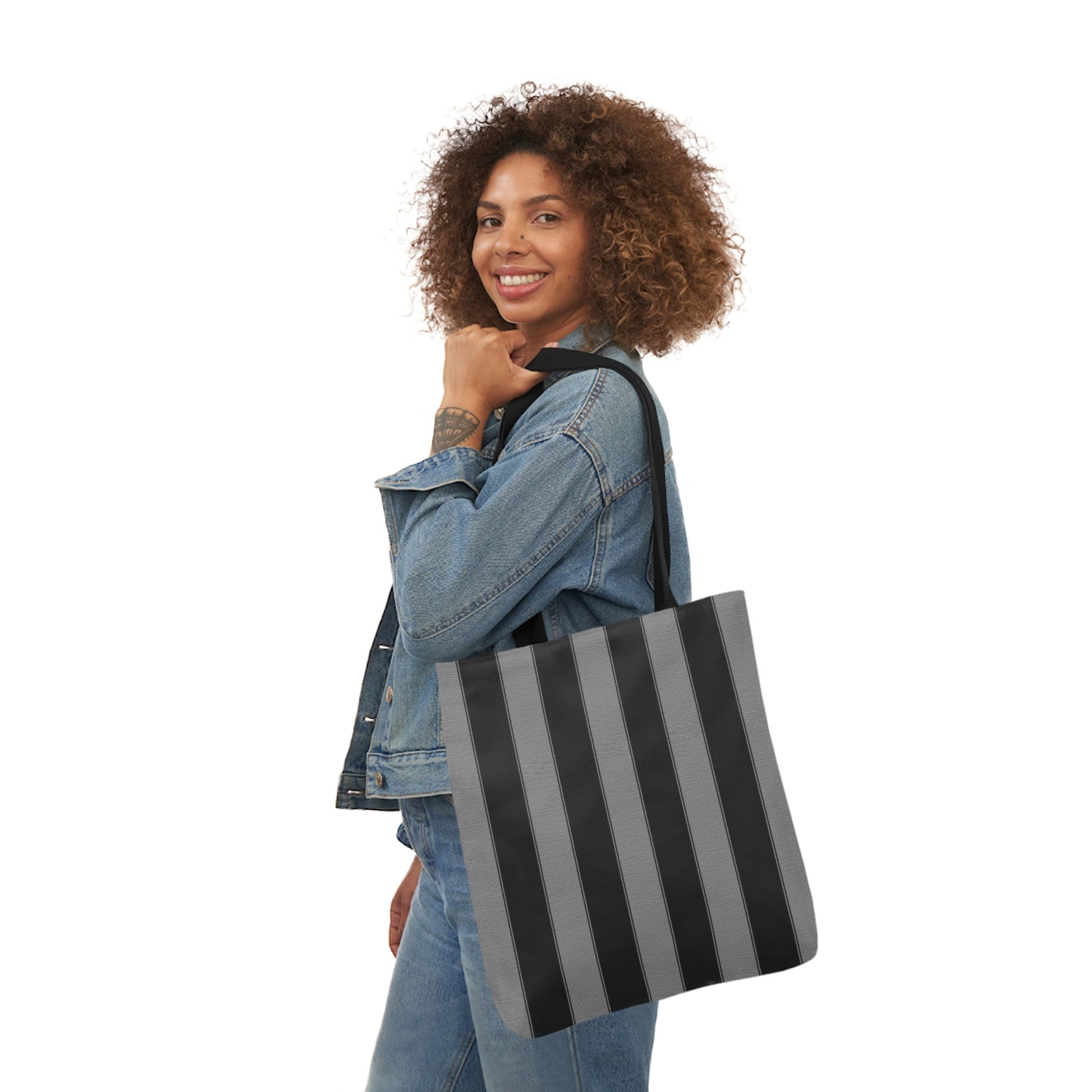 Black And Grey Goth Stripes Pattern Shoulder Tote Bag