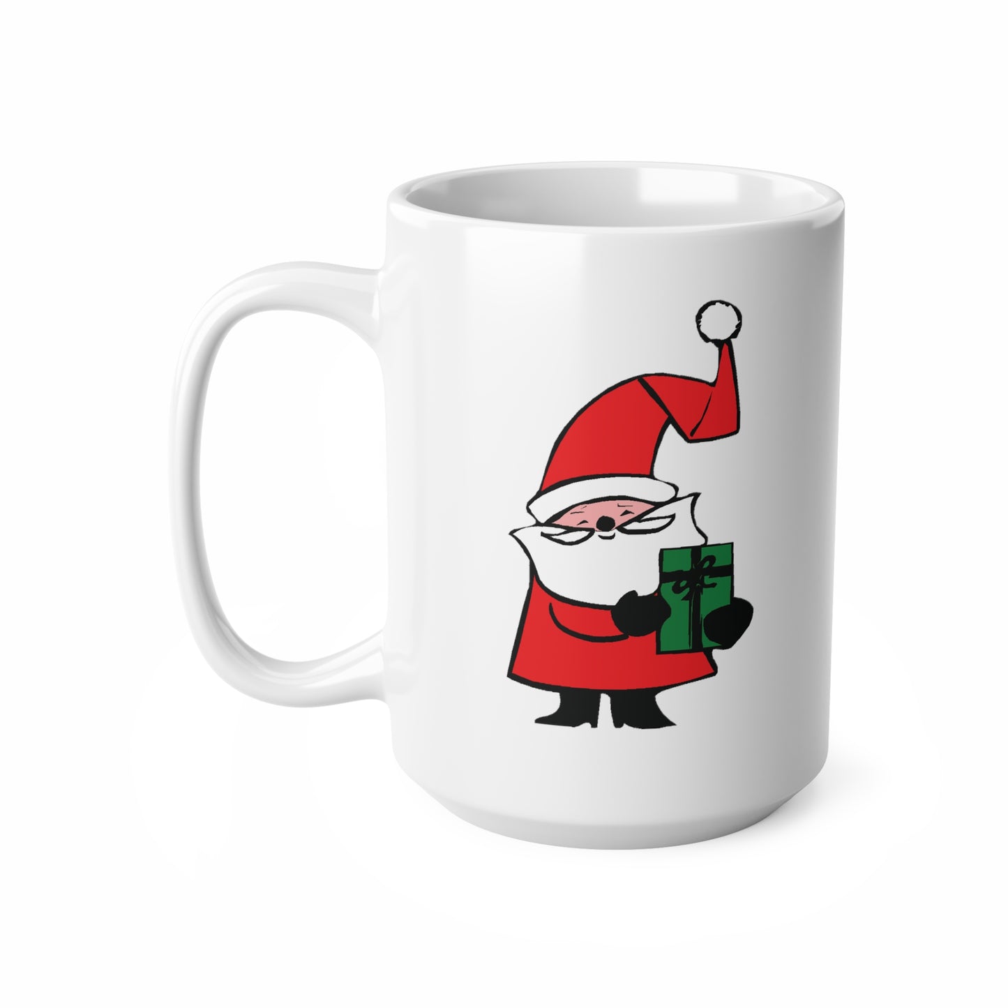 Curly Hat Santa With Gift Coffee Mug