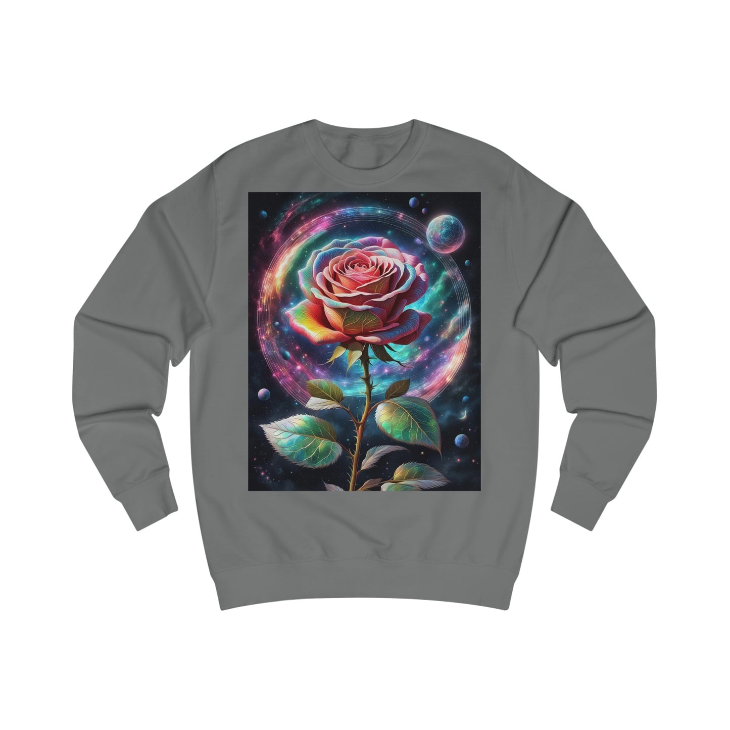 Rainbow Rose Cosmic Space Flower Sweatshirt