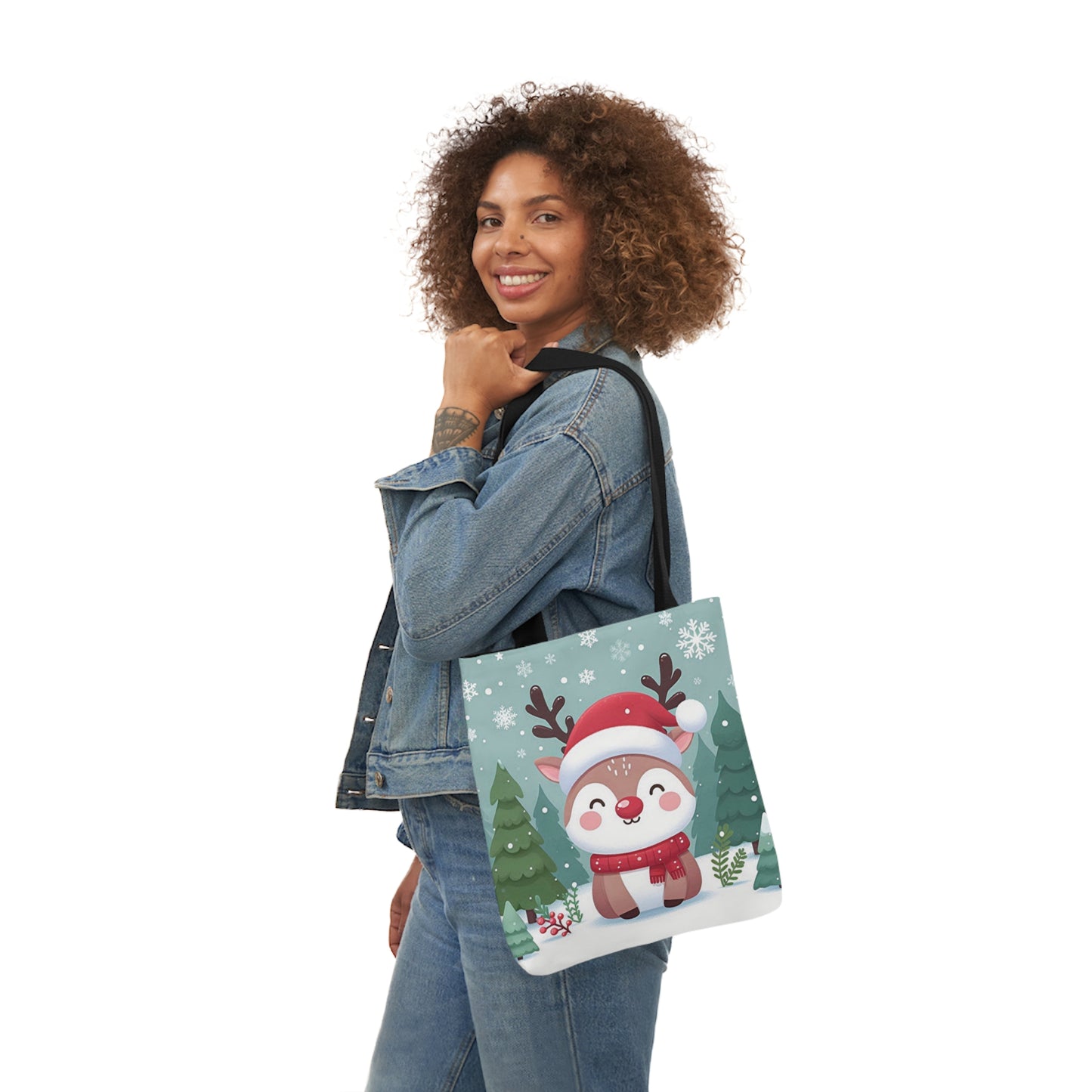 Cute Santa Reindeer Smiling Shoulder Tote Bag