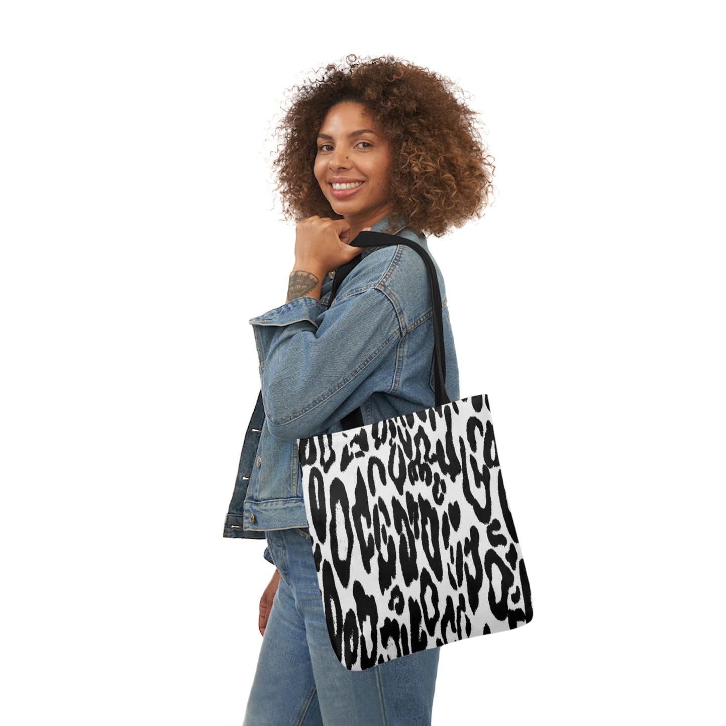 Black And White Leopard Print Pattern Shoulder Tote Bag