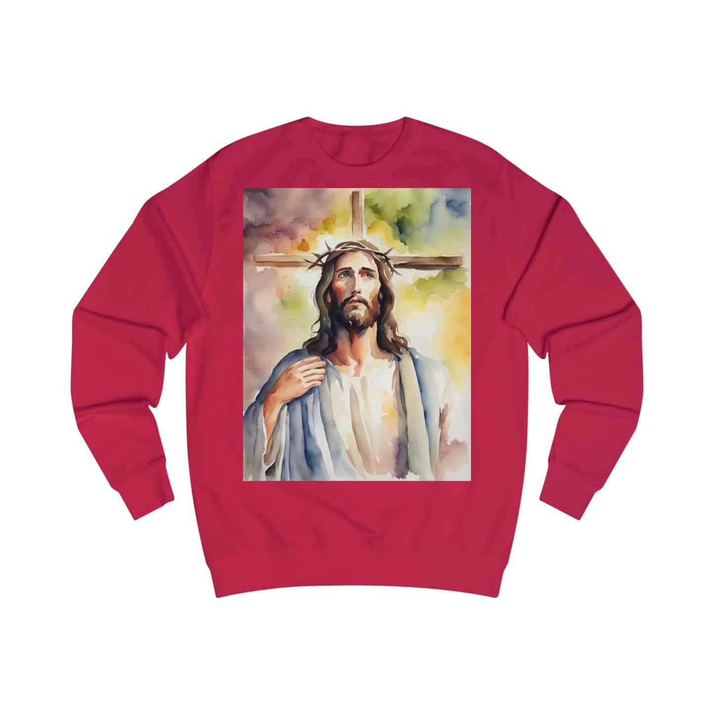 Jesus Christ Cross Watercolor Portrait Painting Sweatshirt