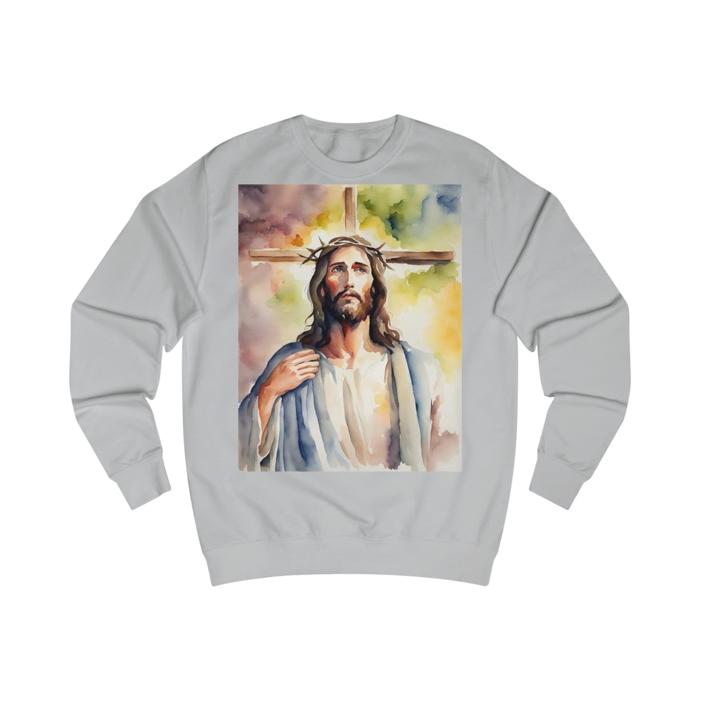 Jesus Christ Cross Watercolor Portrait Painting Sweatshirt