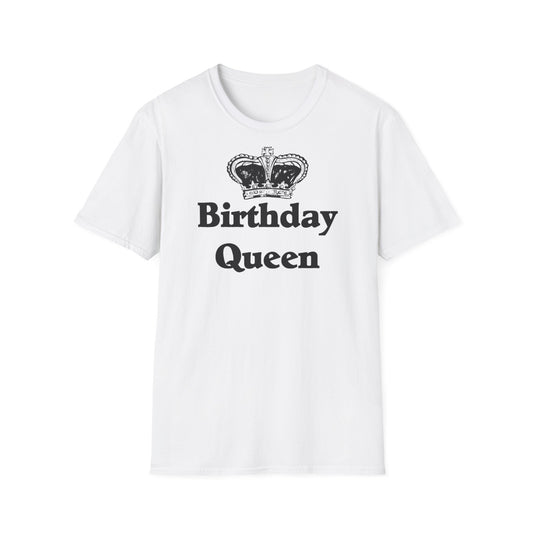 A white t-shirt with a design of a crown and the words: Birthday Queen underneath