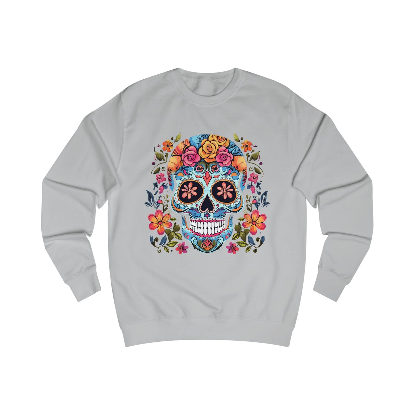 Blue Sugar Skull With Bright Flowers Sweatshirt