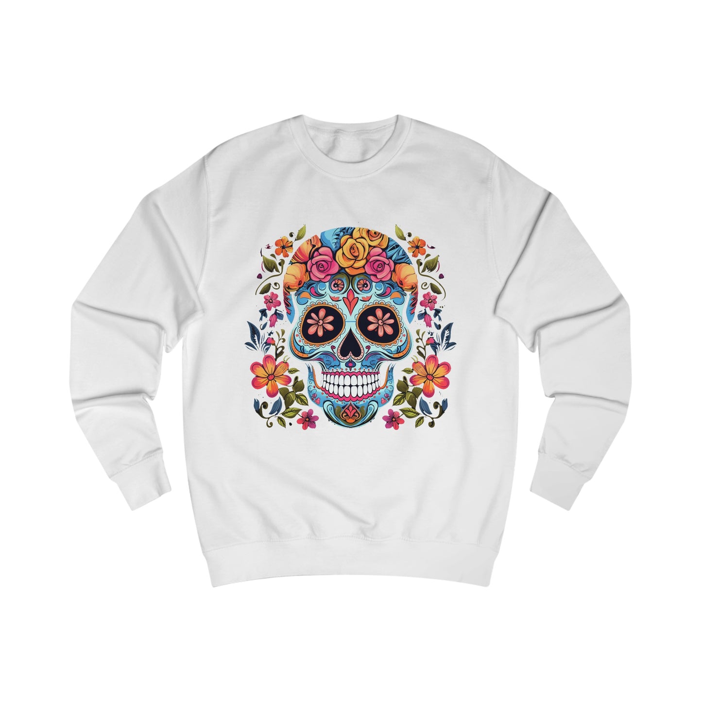 Blue Sugar Skull With Bright Flowers Sweatshirt