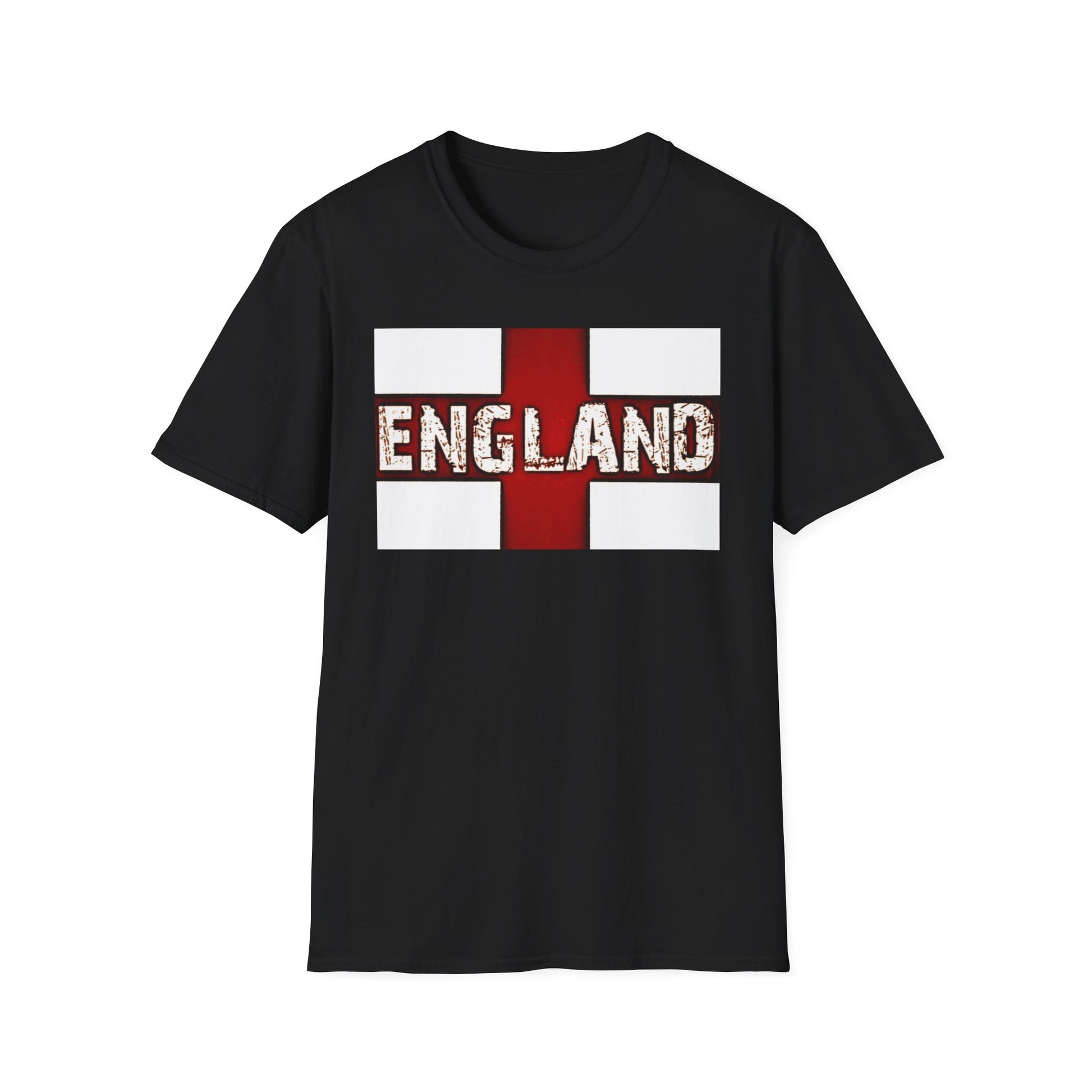 A black t-shirt with a design of the English flag and the word England going across the middle