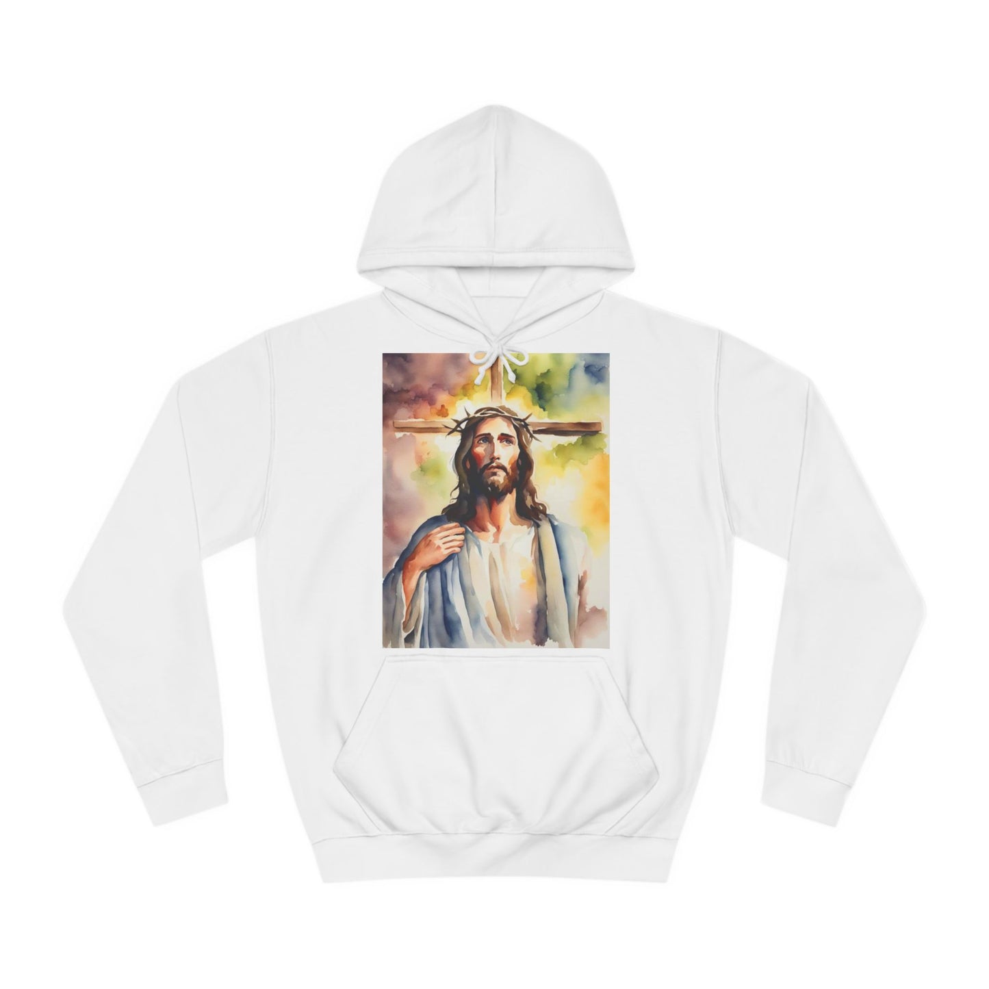 Jesus Christ Cross Watercolor Portrait Painting Hoodie